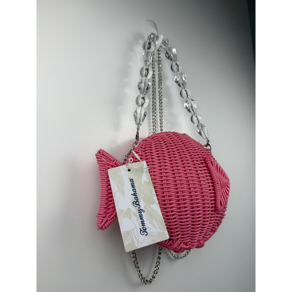 NWT Tommy Bahama Pink Wicker Fish Crossbody Bag Beaded Handle NEW Viral Summer - Picture 2 of 8